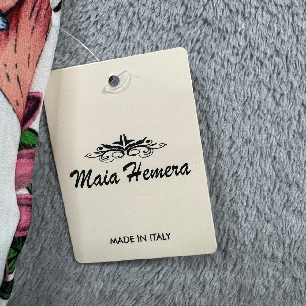 NWT Maia Hemera Made In Italy Floral Print Pants White Multi Color Womens Size M - Picture 2 of 11